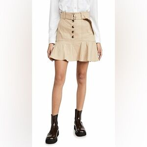 A.L.C. Miley Button-Front Flirty Skirt Linen Blend Ruffle, Tan Sand, Size 4